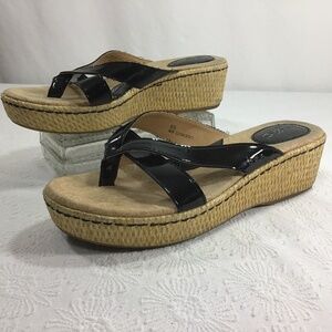 BOC Black Wedge Thong Sandals